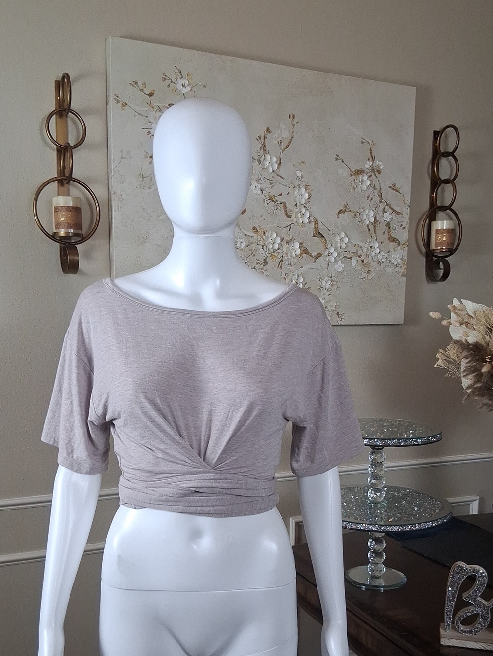 Victoria's Secret Women's Knot-Front Wrap Short Sleeve Top in Light Gray Medium - Picture 5 of 14